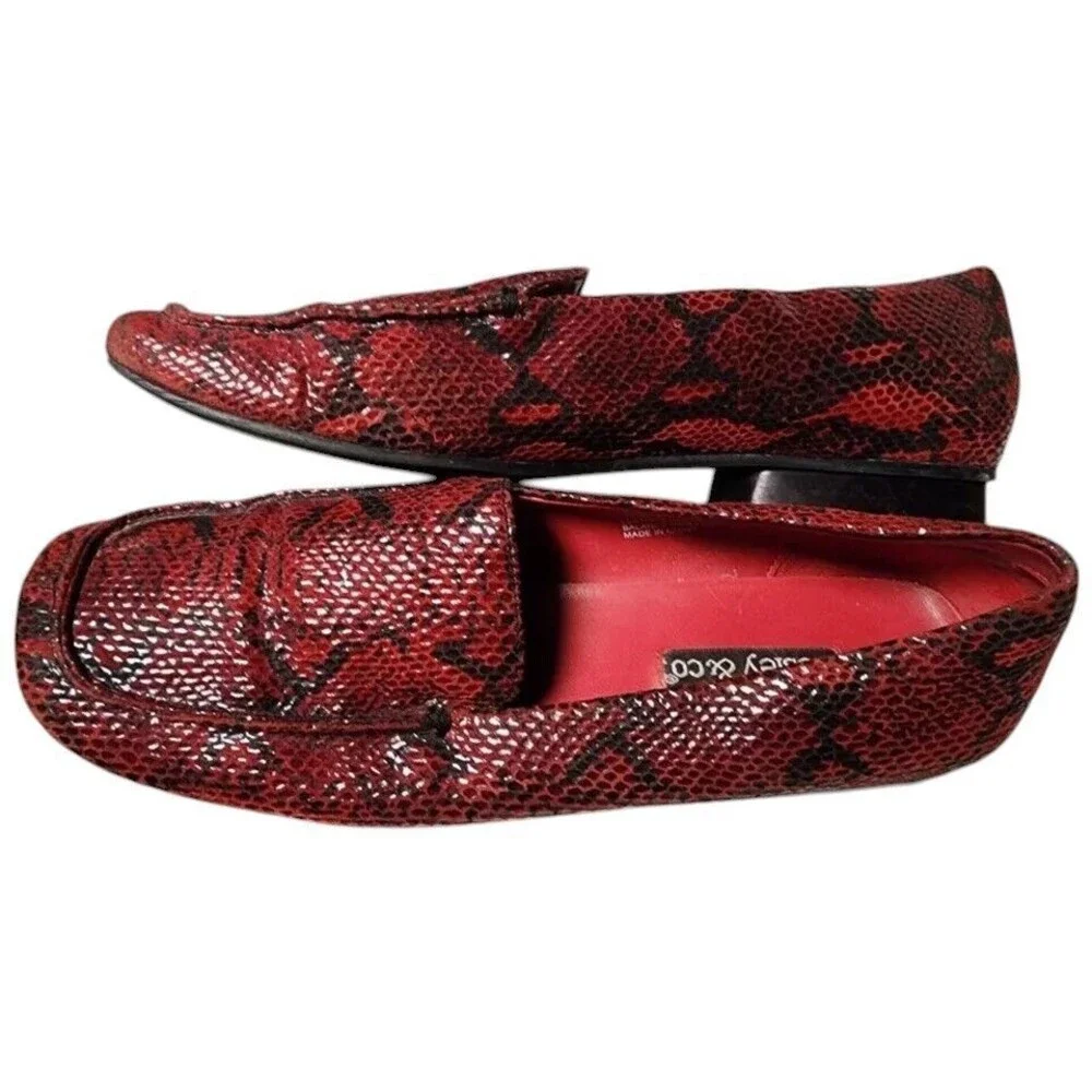 Wesley & Co Red Leather Snakeskin Loafers Size 9.5